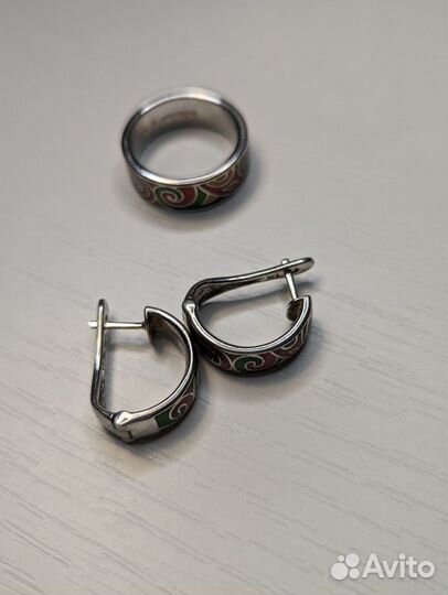 Серебряные серьги и кольцо sunlight с эмалью