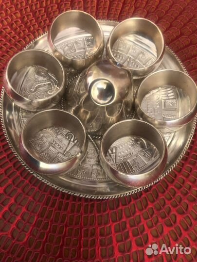 Винтаж Набор колец для салфеток на подносе