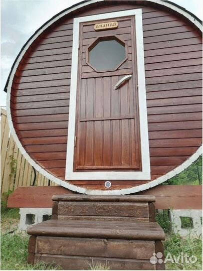 Баня бочка с козырьком