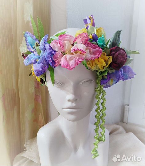 Венок для волос с цветами ручной работы яркий