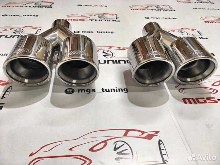 Насадки на выхлоп BMW двойные с лого M хром 89 мм
