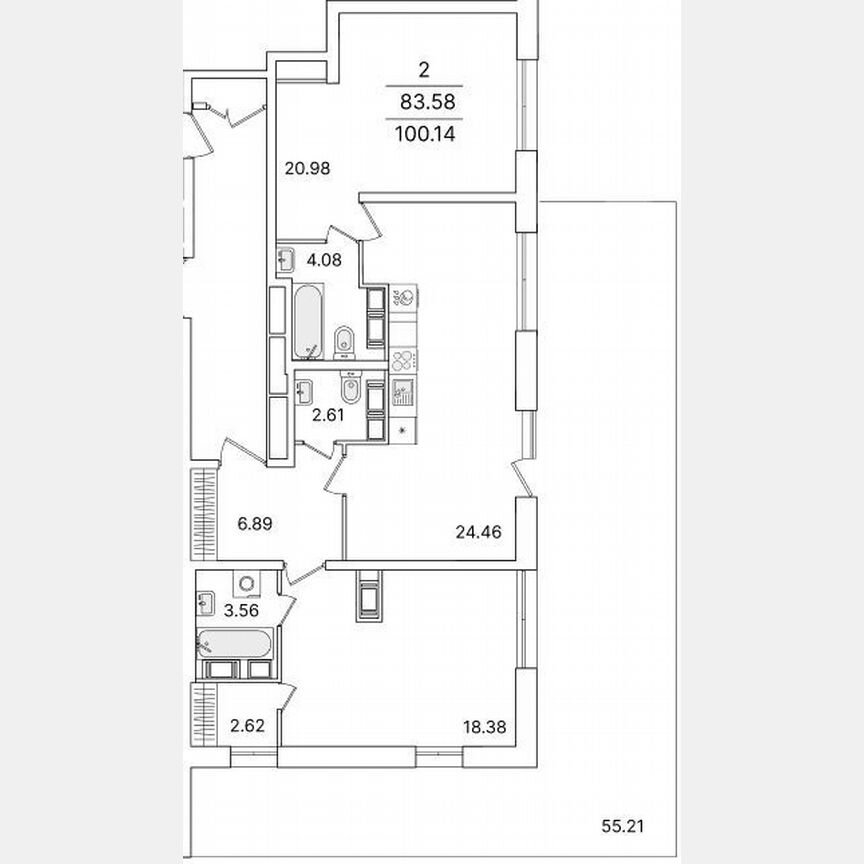 2-к. квартира, 100,1 м², 16/22 эт.