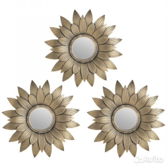 Декор настенный с зеркалом золотой, 3 шт