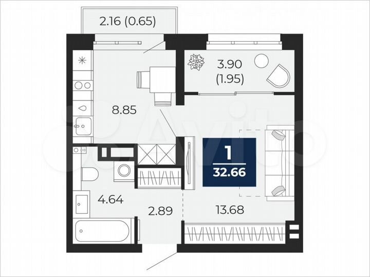 1-к. квартира, 32,7 м², 5/22 эт.