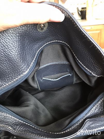Сумка из натуральной кожи. Серо-синяя. Новая