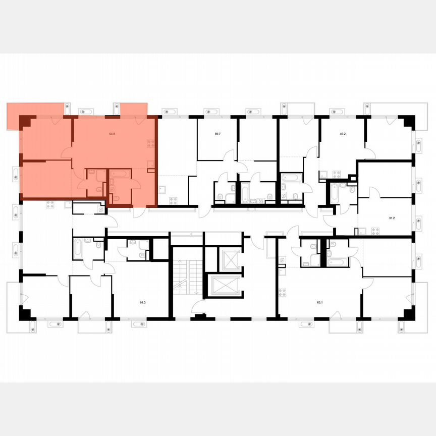 2-к. квартира, 64,8 м², 4/22 эт.