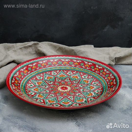 Ляган круглый Риштанская Керамика, 41см, красный