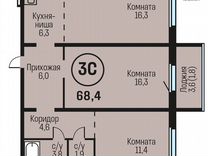 3-к. квартира, 68,4 м², 9/19 эт.