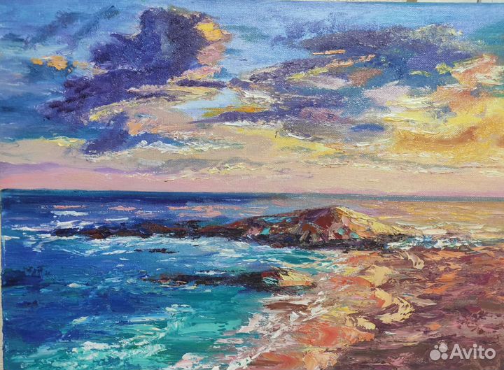 Картина маслом Закат на море