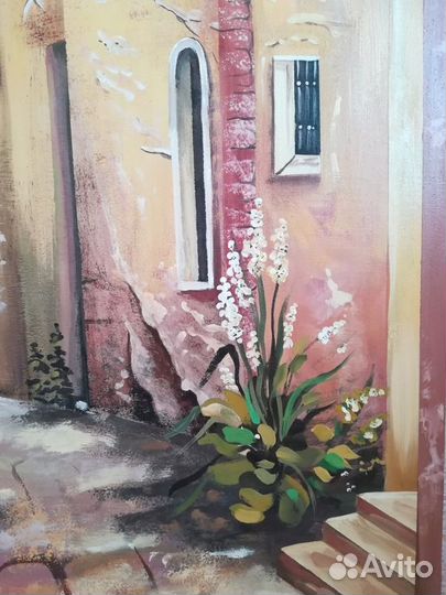 Картина улочка 70 х 152 см фреска для интерьера