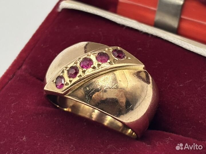 Золотое Кольцо 583 пробы СССР с Рубинами