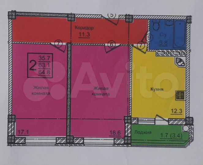 2-к. квартира, 69 м², 7/10 эт.