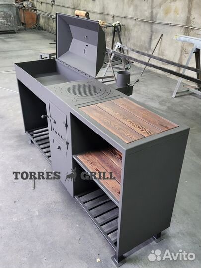 Мангал с печью под казан и крышей