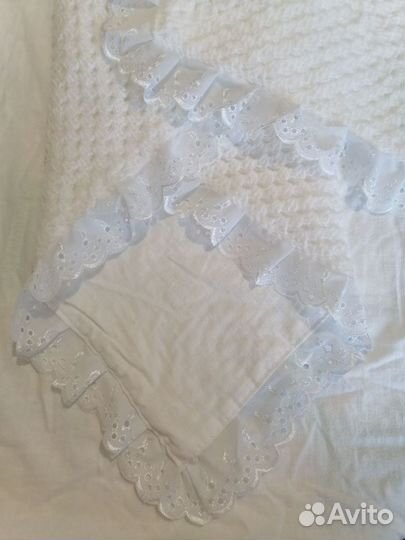 Плед детский вязаный, на выписку +подушка