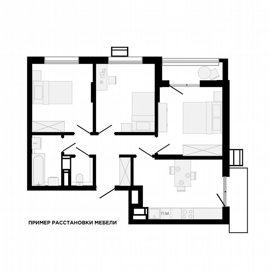 3-к. квартира, 71,3 м², 3/9 эт.