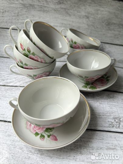 Чайный сервиз дулево розы СССР 1988 год чашки