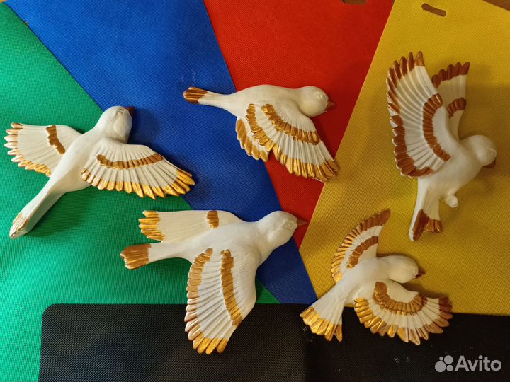 Птицы из гипса 5 шт с покраской в бронзу