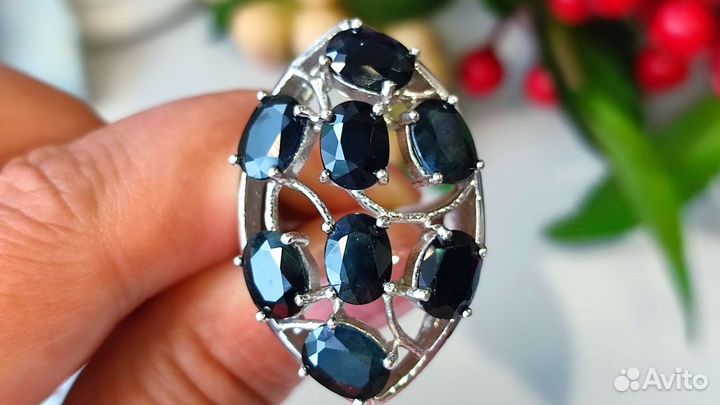 Кольцо сапфиры Шри Ланка 12,4ct 18,5р-р 14,5гр 925