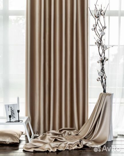 Портьеры глянцевые Аврора Миндаль шторы