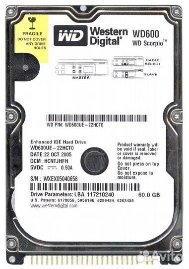 Жесткий диск Western Digital WD600UE 60Gb 5400 IDE