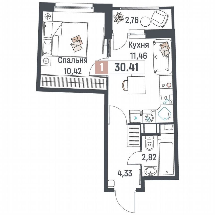 1-к. квартира, 30,4 м², 16/18 эт.
