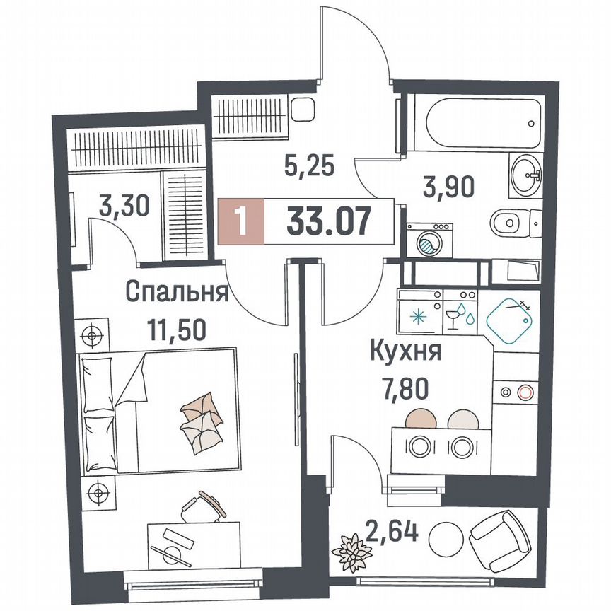 1-к. квартира, 33,1 м², 6/18 эт.