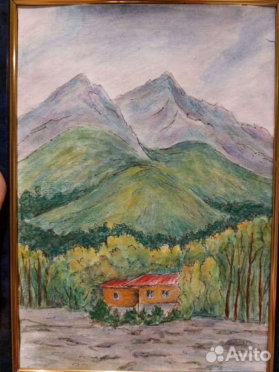 Картина рисунок акварель горы пейзаж кавказ