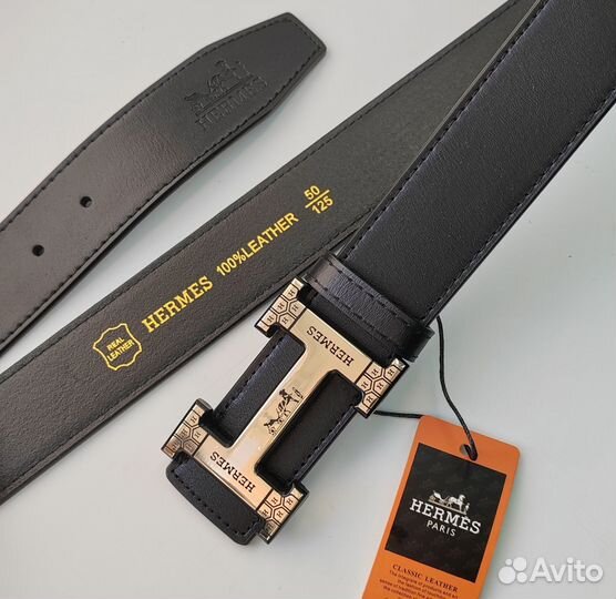 Ремень мужской hermes с чёрной гравировкой