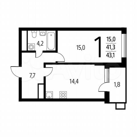 1-к. квартира, 43,1 м², 5/14 эт.