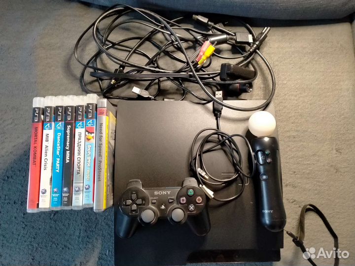 Игровая приставка ps3 slim, + игры, + ps move