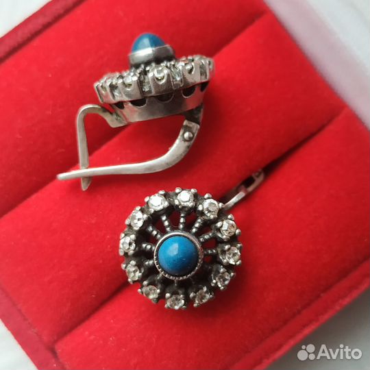 Серьги серебро 925 проба Малинки бирюза фианиты