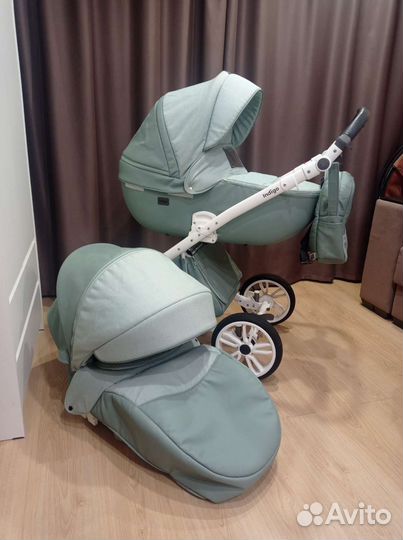 Коляска 2 в 1 indigo porto(шалфей кожа+шалфей лен)