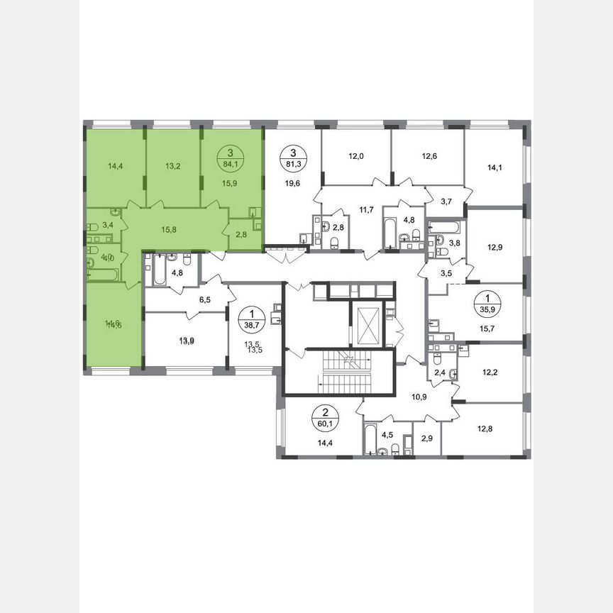 3-к. квартира, 84,1 м², 2/17 эт.