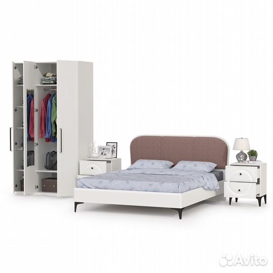 Спальня Валенсия № 34 кровать 1600 с мягкой спинкой, цвет белый шагрень