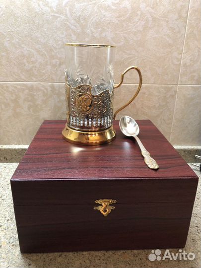 Подарочный набор стакан с подстаканником и ложкой