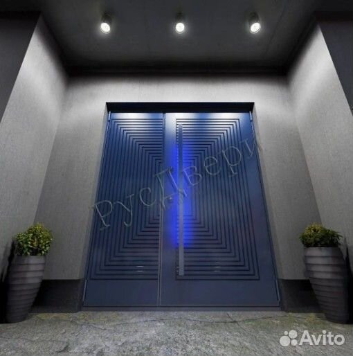 Двустворчатая входа дверь для офиса с подсветкой