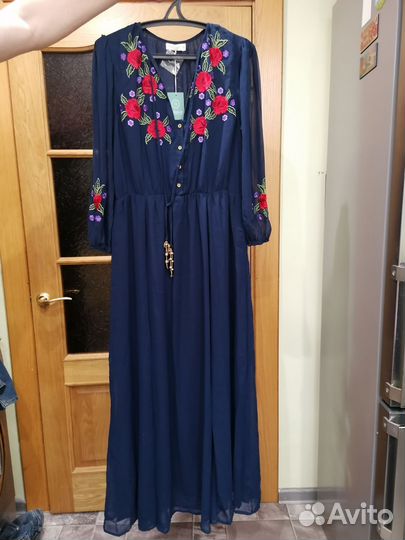 Платье макси женское с вышивкой