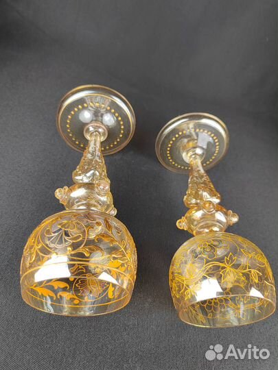 Бокал Рёмер Антикварный стекло позолота эмаль 2 шт