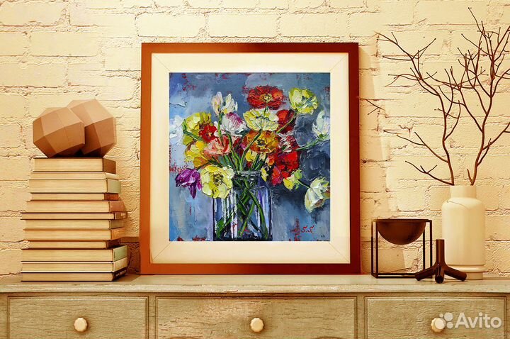 Картина маслом цветы маки букет цветов на заказ