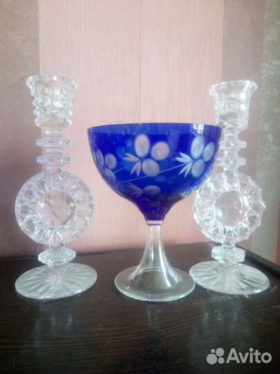 Фруктовница синий хрусталь