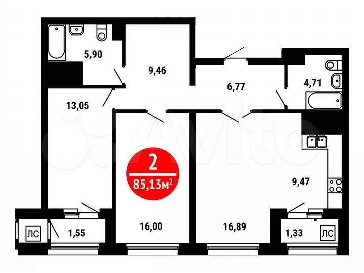 2-к. квартира, 85,1 м², 25/25 эт.