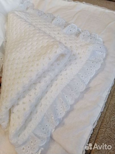 Плед детский вязаный, на выписку +подушка