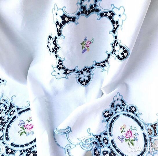 Скатерть лен с вышивкой, винтаж, Англия