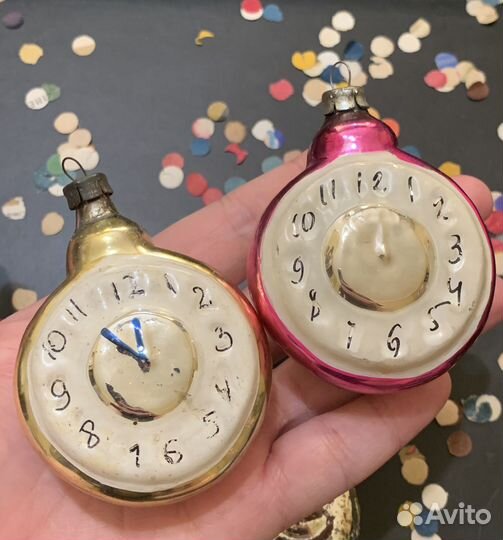 Часы и Ракушка елочная игрушка СССР