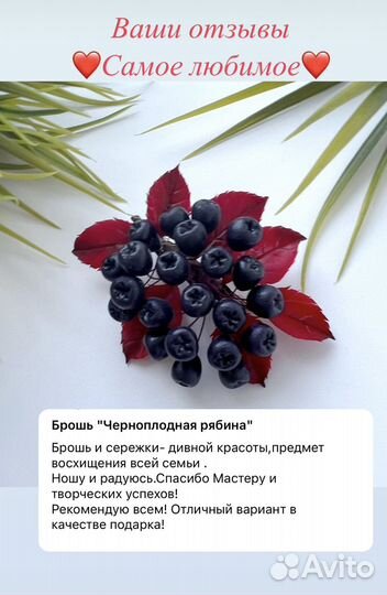 Брошь с ягодами черноплодной рябины ручная работа