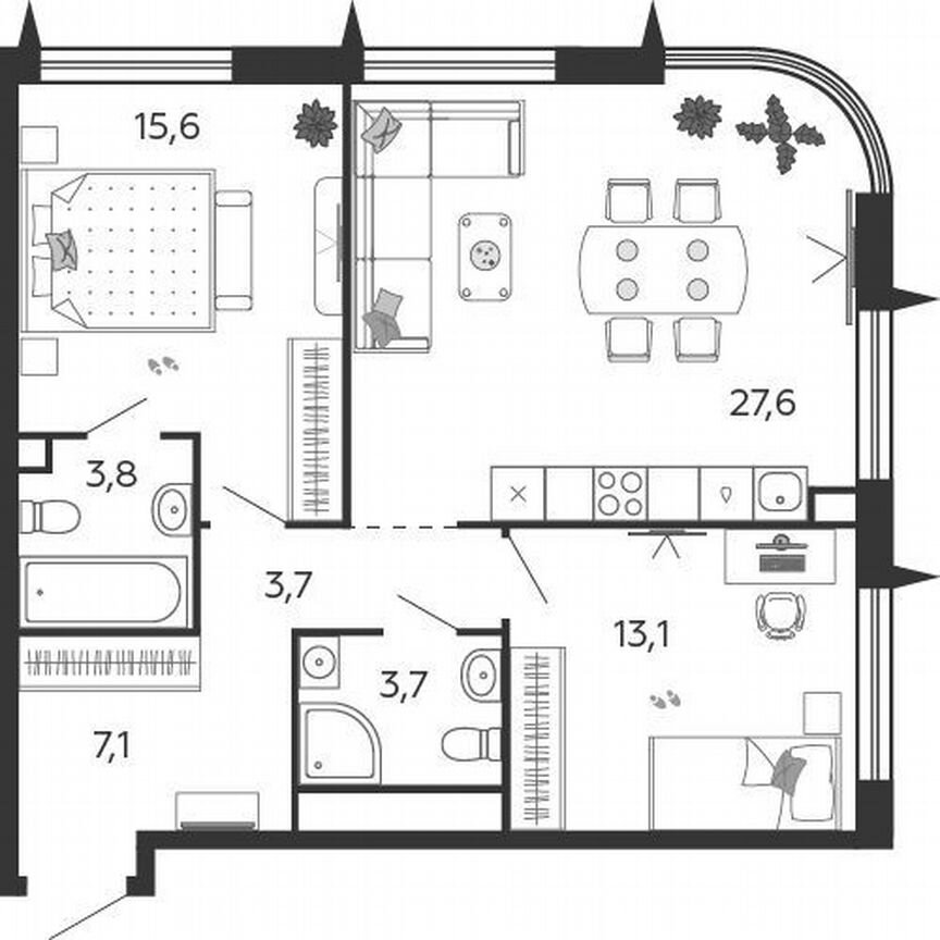 2-к. квартира, 74,6 м², 17/17 эт.