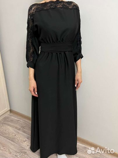 Черное платье в пол Бархатный халат