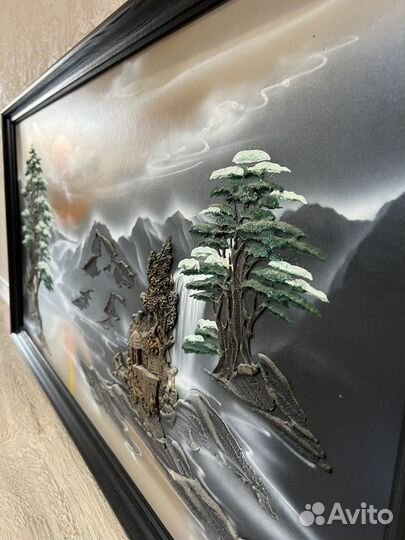 Картина панно на холсте барельеф