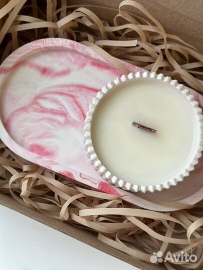 Подарочный набор соевая свеча + гипсовый поднос