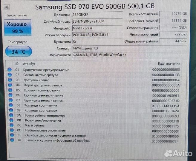 Samsung 970 EVO NVMe M.2 500 гб